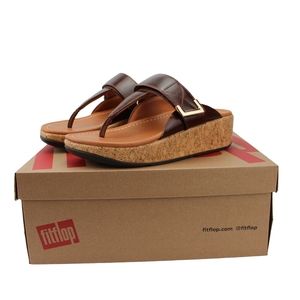 FitFlop Womens Remi Adjustable Leather Sandals Brown Platform Chunky Shoes Sz 6